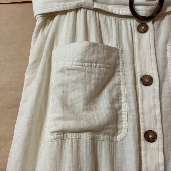 Sezane Hanna Skirt High Waist Midi Belted Button Front Cotton Cream Size 12 (44) - Picture 4 of 14